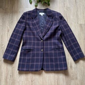 VTG Liz Claiborne Navy Blue Plaid Wool Blazer